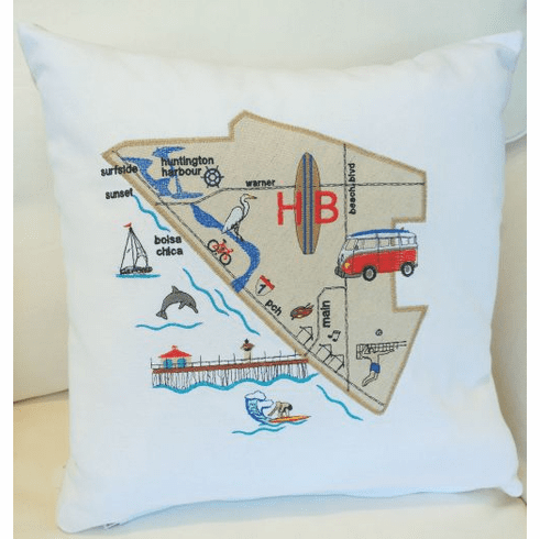 Huntington Beach Map Pillow