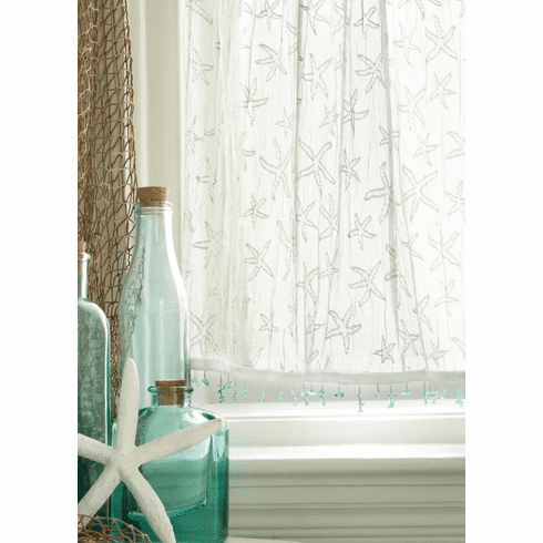 Lace Starfish Curtain 45x24 with aqua bead trim
