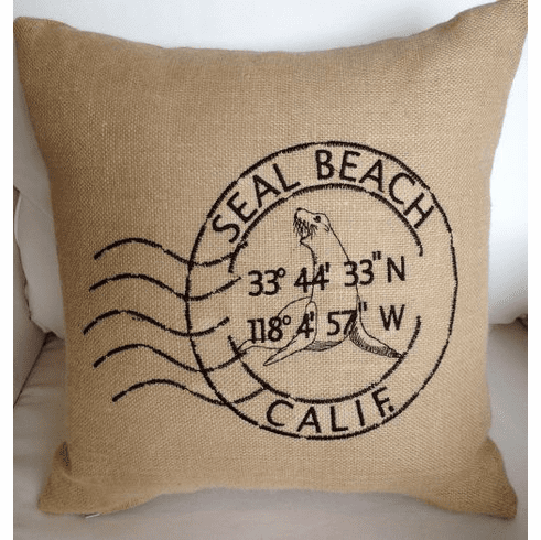 Seal Beach Burlap Pillow