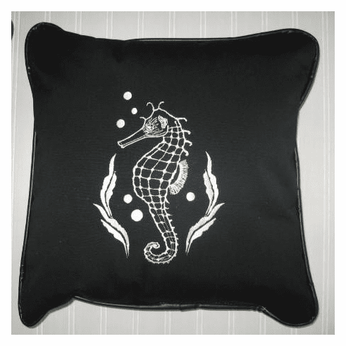 Sunbrella black Seahorse Pillow