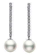10-10.5mm White South Sea Cultured Pearl Dangle Earrings AA+ Quality 14K White Gold with Diamonds