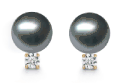 10-11mm AAA Quality Gray Tahitian Pearl Earrings 14K Yellow Gold and Diamonds
