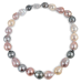 12-15mm Multicolor Tahitian and Freshwater Cultured Pearl Necklace AA+ Quality with a Stylish Sterling Silver Clasp, 18"