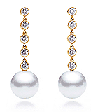 7-9.5mm AAA Japanese Cultured Akoya Pearl Earrings 18k Yellow Gold & Diamonds