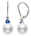 7-9.5mm AAA Japanese Cultured Akoya Pearl Earrings 14k White Gold & Sapphires