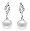 7.5-9.5mm AAA Japanese Cultured Akoya Pearl Earrings 14k White Gold & Diamonds