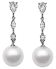 7-9.5mm AAA Quality Japanese Akoya Cultured Pearl Earrings with 14k White Gold with White Sapphires