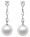 7-9.5mm AAA Quality Japanese Akoya Cultured Pearl Earrings with 14k White Gold with White Sapphires