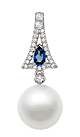 8.5-9.5mm AAA Japanese White Akoya Pearl Pendant 14k White Gold & White Sapphires and Blue Topaz