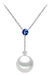 8.5-9.5mm AAA Japanese White Akoya Pearl Pendant with 16" Chain, Blue Sapphire & Diamond 14k White Gold