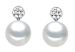 8.5-9mm AAA Japanese Akoya Cultured Pearl Dangling Earrings 18k White Gold & Diamonds