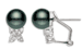8-10mm AAA Quality Black Tahitian Pearl Earrings 14K White Gold and Diamonds