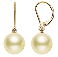 13mm Cream South Sea Cultured Pearl Dangle Earrings AA Quality 14k Yellow Gold Leverback