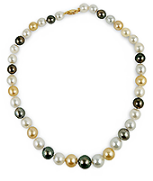 9-12mm Multicolor Tahitian and South Sea Cultured Pearl Necklace AA+ Quality 14k Yellow Gold Clasp, 18"