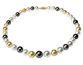 9-12mm Multicolor Tahitian and South Sea Cultured Pearl Necklace AA+ Quality 14k Yellow Gold Clasp, 18"