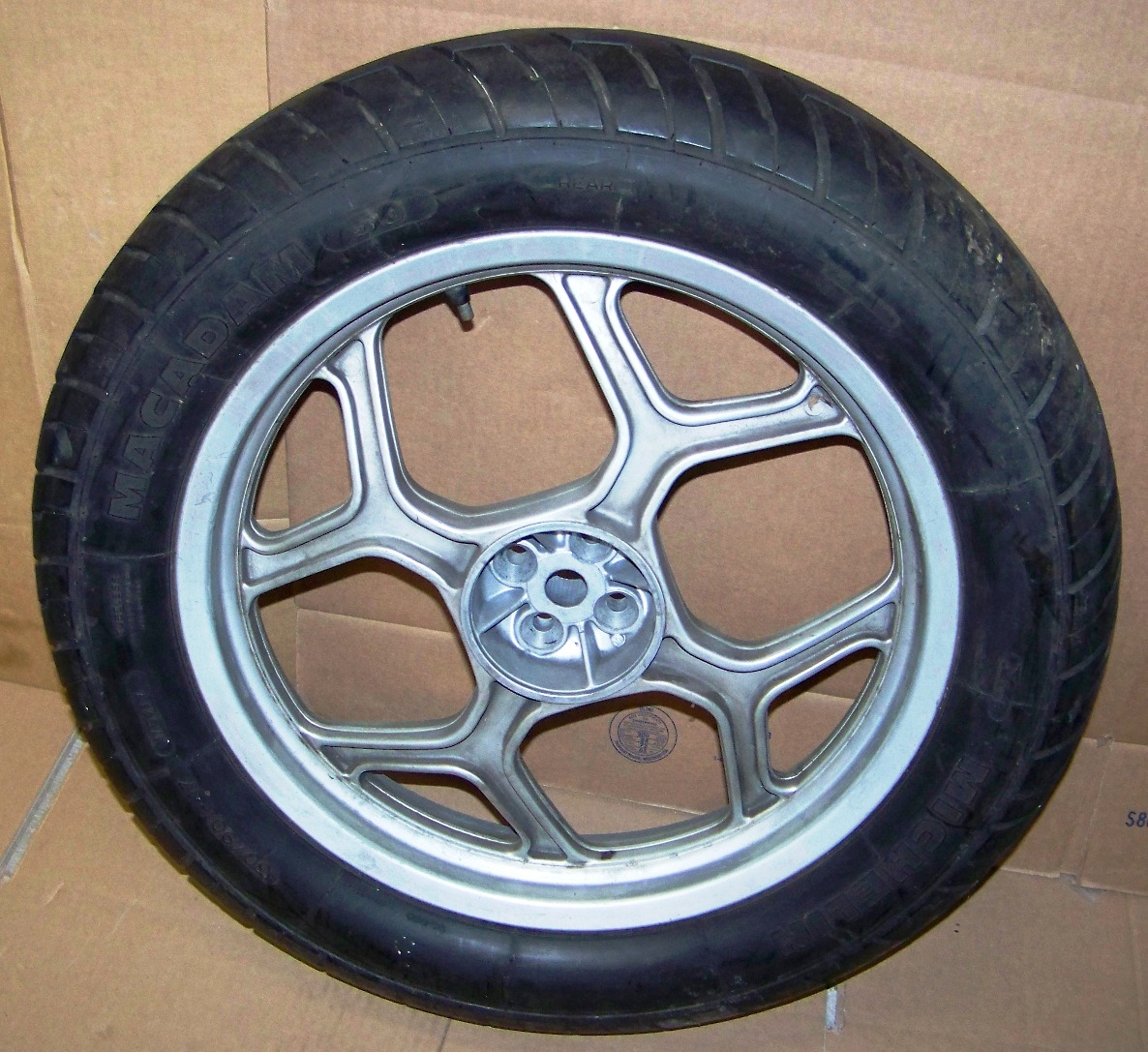 K75/100 Y-Spoke Rear Wheel, 2.75X17, Silver W/Metzeler Tire