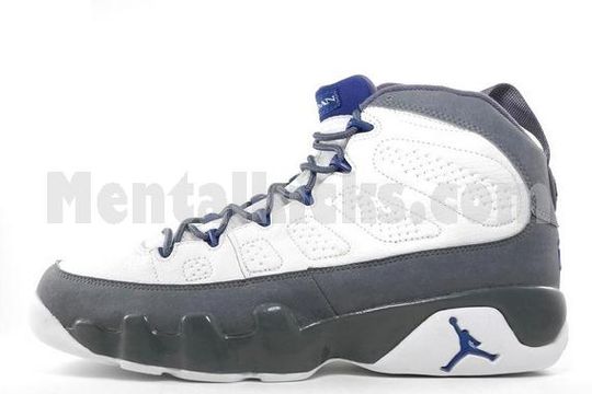 nike air jordan 9 retro white/french blue-flint grey
