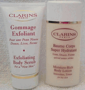 Clarins Exfoliating Body Scrub and Moisture-Rich Body Lotion Set