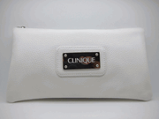Clinique White Faux Leather Cosmetic Makeup Bag 