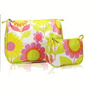 Clinique Multi-Color Daisy Print Makeup Cosmetic Bag Set