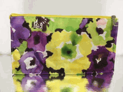 Clinique Purple Yellow Floral Print Cosmetic Makeup Bag 