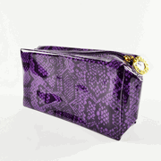 Estee Lauder Purple and Black Snakeskin Print Makeup Bag with Gold Zipper Closure