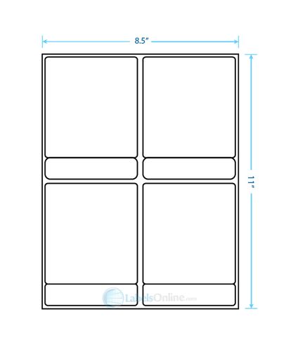 4 @ 4" x 4.34375"; 4 @ 4" x .84375" - 8 up; Standard White Matte (Laser ...