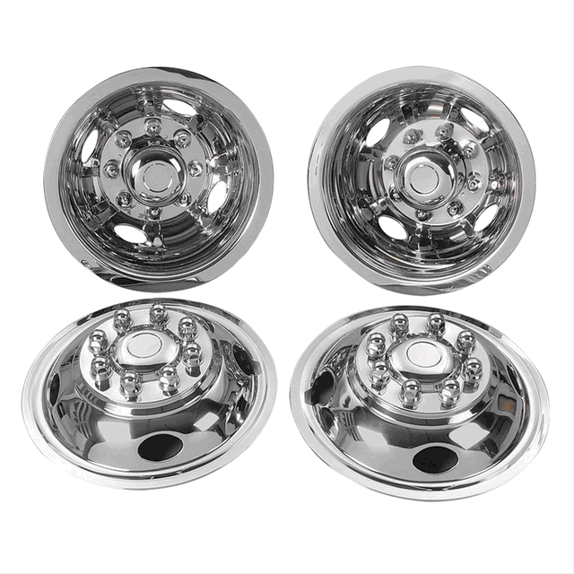 4 XIUHUA Stainless Steel Hubcaps – 19.5" 8-Lug Dual Wheel Simulators – Ford F450 F550 1999-2002