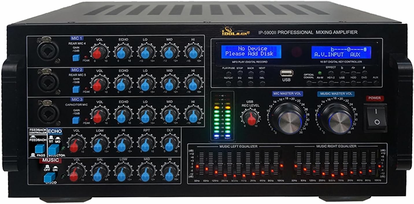 IDOLmain IP-5900II 6000W Digital Echo Karaoke Mixing Amplifier With Repeat/Delay Control, HDMI/Optical Inputs 