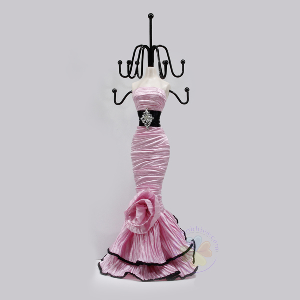 pink dress jewelry holder Vintage Dress Form Jewelry Holder  Elegant Mannequin Jewelry Stand in Pink  and Black Velvet  Necklace, Earring & Bracelet Organizer