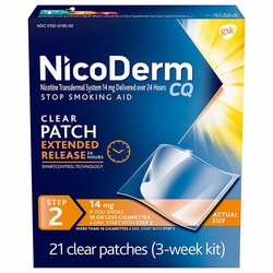 NicoDerm CQ, Nicotine Patches 14 mg (Step 2), Stop Smoking Aid, 21 Clear Patches NicoDerm CQ, Nicotine Patches 14 mg (Step 2), Stop Smoking Aid, 21 Clear Patches