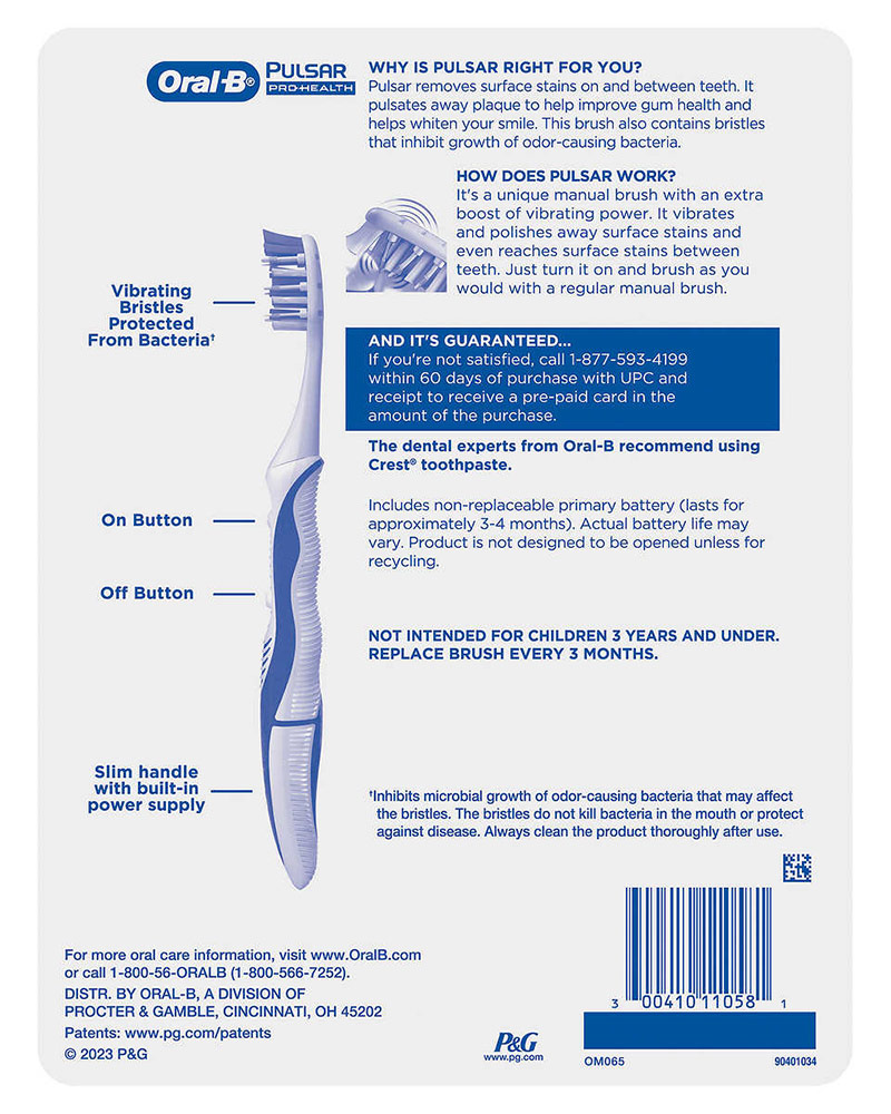 OralB, Pulsar ProHealth Battery Powered Toothbrush, 5 Pack
