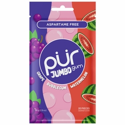 PUR, Jumbo Gum - Grape & Bubblegum & Watermelon, 20 Pieces
