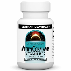 Source Naturals, MethylCobalamin 5 mg Cherry Flavored Vitamin B-12, 120 Lozenges Source Naturals, MethylCobalamin 5 mg Cherry Flavored Vitamin B-12, 120 Lozenges