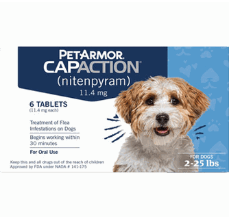Petarmor CapAction ( Nitenpyram ) Oral Flea Tabs for Dogs - 2 to 25 lbs - 6 Tablets