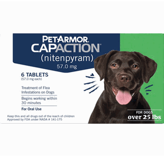 Petarmor CapAction ( Nitenpyram ) Oral Flea Tabs for Dogs - 25.1 to 125 lbs - 6 Tablets