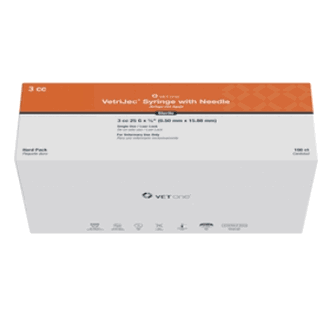 VetriJec Hard Pack 3cc Luer Lock Syringe with Tri-Beveled Needle, Orange, 25g x 5/8"