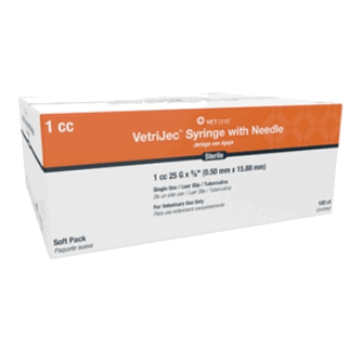 VetriJec Soft Pack 1cc Tuberculin (TB) Syringe with Needle, Luer Slip, Orange, 25g x 5/8" - 100 ct