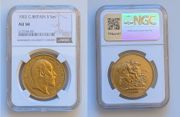1902 British 5 Sovereign Edward VII AU58