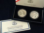 2001 American Buffalo Commemorative Silver Dollar Proof and Unc Set
