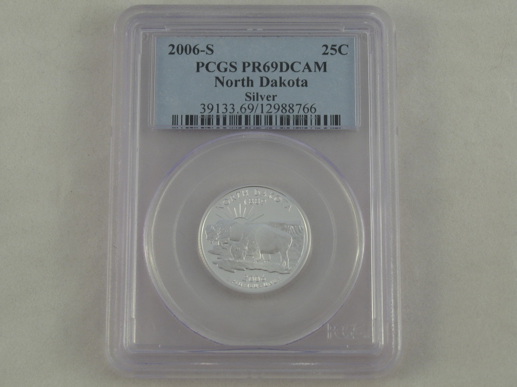2006S North Dakota Quarter Silver Proof graded by PCGS as a PF69