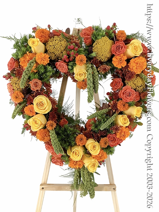 Autumn Harvest Heart Funeral Wreath