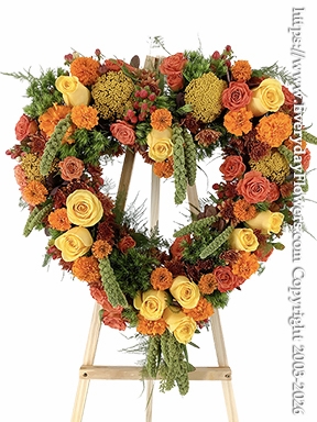 Autumn Harvest Heart Funeral Wreath