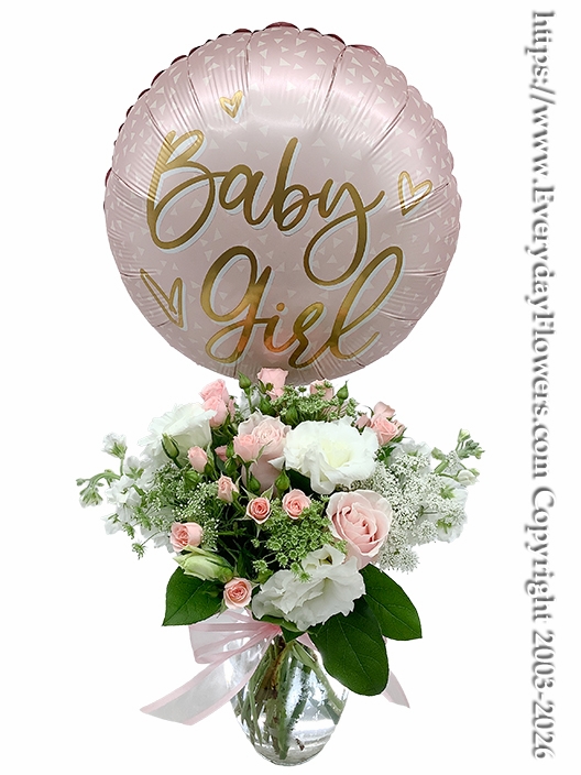 Baby Girl Flowers And Balloon