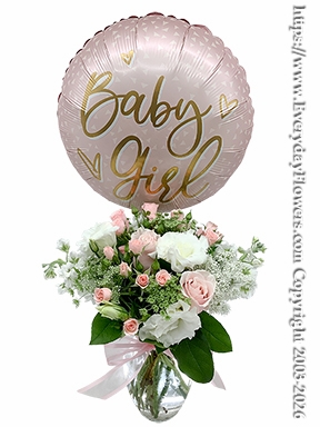 Baby Girl Flowers And Balloon