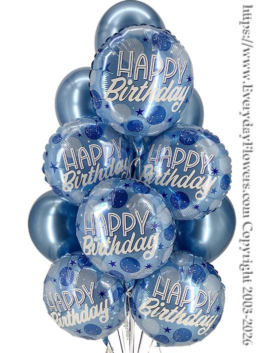 Birthday Blue Sparkle Dots balloon bouquet available for same-day delivery in Orange County California
