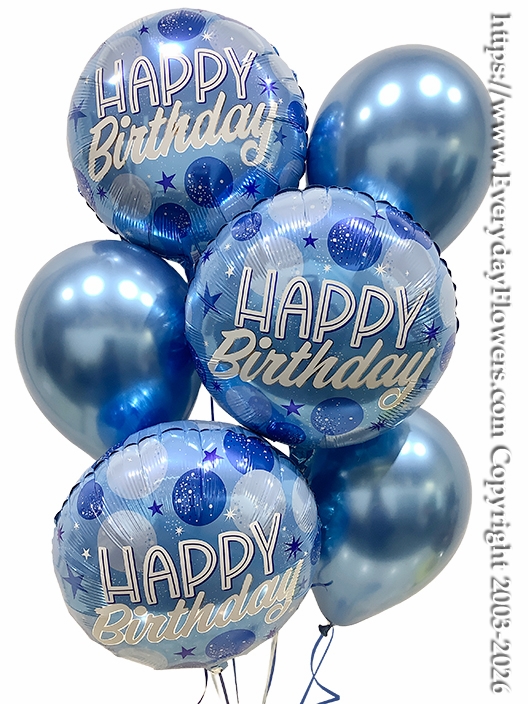 Birthday Blue Sparkle Dots Balloon Bouquet - Same Day Delivery Orange County, CA