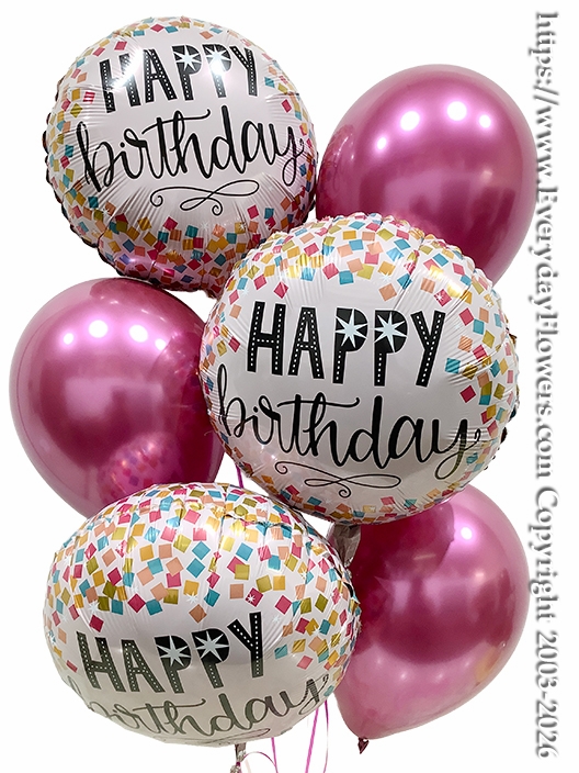 Birthday Pink Confetti Balloon Bouquet - Same Day Delivery Orange County, CA