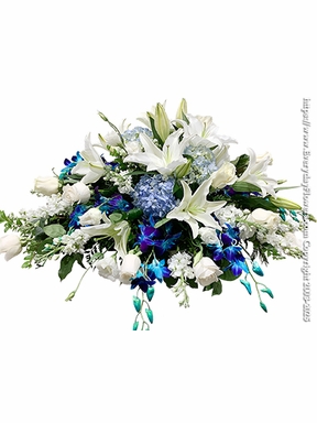 Blue and White Casket Flower Spray