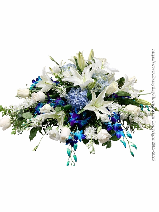 Blue and White Casket Flower Spray